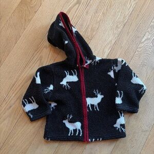 VTG Kitestrings Boys 3T Black Hooded Fleece Elk Moose Zip Jacket Winter Holiday